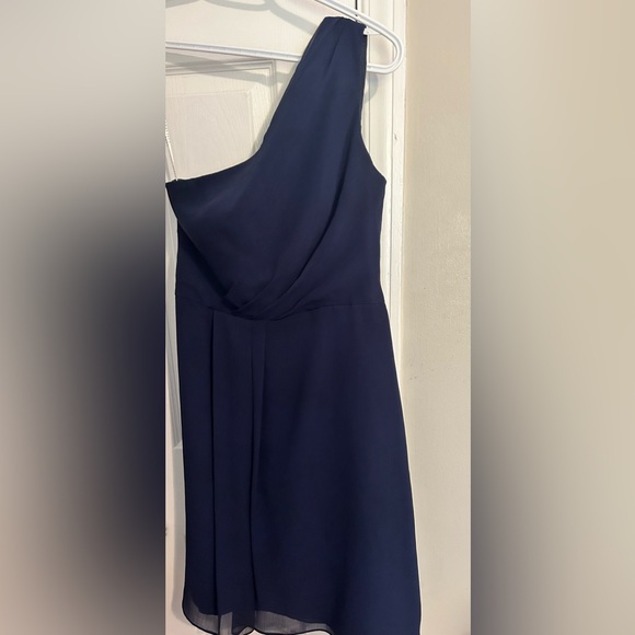 David’s Bridal Dropped One Shoulder Navy Blue Midi Dress Size 2 - Picture 1 of 5